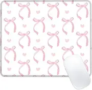 Pink Ribbon Bow Mouse Pad Square MousePads Non-Slip Rubber Base Mouse Mat Desk Pad with Stitched Edge for Desk Computers Laptop Office, 9.5x8 Inches