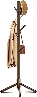 Azaeahom Wooden Coat Rack, Free Standing Coat Rack with 8 Hooks 3 Adjustable Heights for Clothes, Hats, Handbags, Coat Tree Easy Assembly for Entryway, Bedroom, Hallway, Office (New Brown)