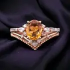 925 Sterling Silver 8x6 mm Oval Shape Natural Citrine Ring Opal Ring Set Jewelry