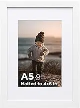 KINLINK A5 Picture Frame White Set of 1, Wooden Photo Frame Matted 4x6 with Plexiglass for 4x6 with Mat or A5 without Mat for Table and Wall Display