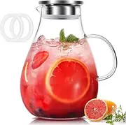 [LUNA & MANTHA] Glass Pitcher, 86oz Glass Water Pitcher with Lid, Large Hot/Cold Water Jug, Borosilicate Drink Pitcher for Iced Tea, Sangria and Coffee Beverage Carafe with 2 Silicone Rings