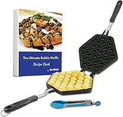 Bubble Waffle Maker Pan by StarBlue with FREE Recipe ebook and Tongs - Make Crispy Hong Kong Style Egg Waffle in 5 Minutes