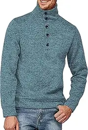 [JEShifangjiusu] Mens Button Turtleneck Sweater Long Sleeve Stretch Pullover Undershirt Slim Fit Lightweight Ribbed Sweaters