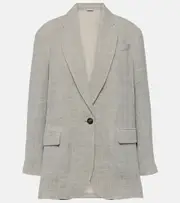 [Brunello Cucinelli] Brunello Cucinelli Oversized V-neck linen-blend blazer AU 4 grey