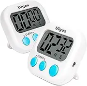 Uigos 2 Pack Digital Kitchen Timer II 2.0, Big Digits, Loud Alarm, Magnetic Backing, Stand, for Cooking Baking Sports Games Office (White) (2 Pack)