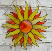 Large Sun Stained Glass Suncatcher Boho Window Panel Sunshine Wall Hanging Decor