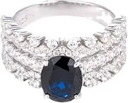 [TUSRORSU] Elegant 2 Carat Created Blue Sapphire Rings for Women S925 Sterling Silver Oval Cut Gemstone Rings Vintage Style Womens Engagement Rings Timeless Blue Rings for Women