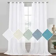H.VERSAILTEX Linen Sheer Curtains White Eyelet Curtains 2 Panels Semi Sheer Curtains for Living Room/Bedroom Nature Linen Fabric Light Filtering Window Treatment - Each W132cm x D243cm
