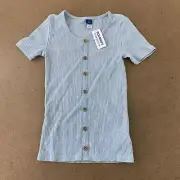 Old Navy Girls Size Small (6-7) Blue Rib-Knit Button-Front Short-Sleeve Top NWT