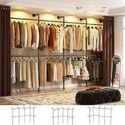 Aheaplus Industrial Pipe Clothing Rack, Reversible 13FT Clothes Rack for Hanging Clothes, Heavy Duty Garment Racks, Wall Mounted Closet Wardrobe, Corner L Shaped Walk-in Closet System, Black