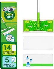 Swiffer Sweeper Dry + Wet All Purpose Floor Mopping and Cleaning Starter Kit with Heavy Duty Cloths, Includes: 1 Mop, 19 Refills