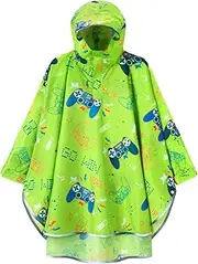 [WAWSAM] Raincoat Lightweight Girls Boys Rain Poncho Children's Rain Jacket Waterproof Toddler Rain Poncho with Hood, green game, 3-5 Years