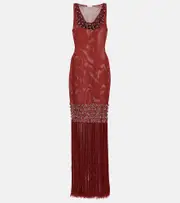 [Rabanne] Rabanne Embellished crochet midi dress AU 12 red