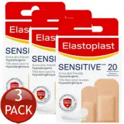 3 x Elastoplast Sensitive Light Skin Tone 20 Pack Adhesive Strip Wound Dressings