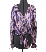 Topshop women's tie dye ruffle collar peasant sleeve tie front jacket