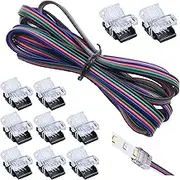 4 Pin LED Connector 10 Pack for Waterproof 10mm RGBW RGBWW 5050 LED Strip Lights, Strip to Wire Quick Connection Without Stripping,Include 5M 22 Gauge 4 Conductor Extension Cable