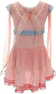[Zagitova] Girls Figure Skating Dress, Long Sleeve Ice Skating Dress Competition Dancewear with Shiny Rhinestone