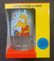 Bart Squishy Glass Beer Stein Simpsons 2001 Vintage Glass With Box - Free Post