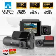 Elinz 3 Channel Dash Cam 4K+1080P+2K Three Way WiFi GPS Night Vision Supercapacitor Sony Starvis Car DVR 128GB U3 Card