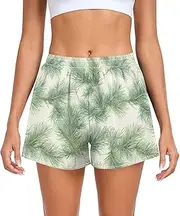 [FRODOTGV] Pine Leafs White Women Athletic Shorts Loose & Comfy Training Shorts for Running Walking Workout Beach Lounge S