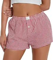 [NUFIWI] Women Y2k Pajamas Shorts Gingham Cute Pj Short Pants Plaid Lounge Shorts Sleep Bottoms Elastic Boxers Streetwear
