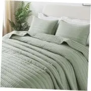 Sage Green Size Quilt Bedding Sets with 2 Pillow Shams, King Mist Sage