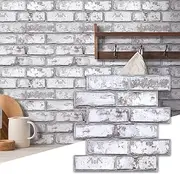 COMSTICKC 3D White Brick Wall Panel Peel and Stick Tiles, 10 Pcs 12"X12", 3D PVC Wall Panels Self Adhesive Tile Sticker 3D Brick Wallpaper for Living Room, Kitchen Interior Wall Decor