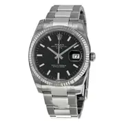 Original Rolex Oyster Perpetual Date 34 Black Dial Stainless Steel Bracelet Automatic Men's Watch 115234BKSO