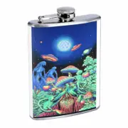 Abstract Mushroom Alien E1 Flask 8oz Stainless Steel Hip Drinking Whiskey