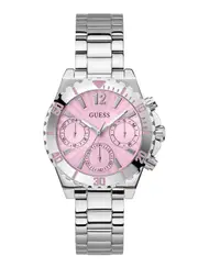 GUESS Women's Silver Phoebe Pink Dial Link Watch