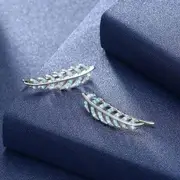 Leaves Simple Sterling Silver Earrings Light Blue/Platinum Plated