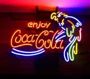 Enjoy Coca Cola Parrot Ice Cold Coke 20"x16" Neon Light Sign Lamp Bar Real Glass
