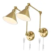 Wall Sconces Plug in, Dimmable Wall Sconces Brushed Brass Swing Arm Wall