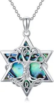 Tree of Life Necklace S925 Sterling Silver Abalone Shell Star of David Necklace