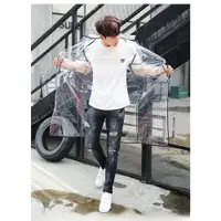 在飛比找ETMall東森購物網優惠-韓國時尚透明風衣長款雨衣徒步戶外旅行抖音外套男女學生網紅雨披
