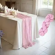 Cheese Cloth Table Runner, 1 Pack 90 x 400CM Boho Gauze Fabric Long Table Runner, Pink Rustic Sheer Runner for Wedding, Bridal Shower Party Decoraiton