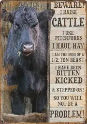 Vintage Black Angus Cattle Tin Sign - Cow Wall Art, Bull Print, Farmhouse Decor,