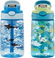 Aubrey Kids Dinos & Sharks, Cleanable Water Bottle with Silicone Straw, Spill-Pr
