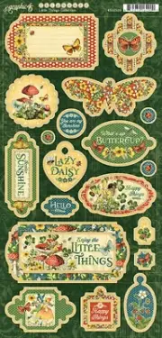 Graphic45 LITTLE THINGS (23PC) CHIPBOARD ACCENTS scrapbooking ELVES TOADSTOOLS