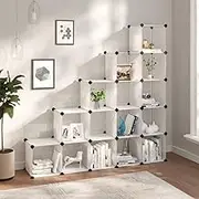 PP Shoe Lockers, Shoe Rack, Storage Cube Organiser with 15 Cubes for Entryway, Foyer, Hallway, Easy Assemble, 155 x 32 x 153.5 cm, Transparent