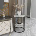 2 Tier Sintered Stone End Table round White Sofa Side Tablesmall Coffee Table wi