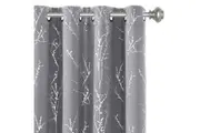 2x Blackout Curtains Foil Print Twig Tree Branch Thermal Insulated Curtain Drapes Light Blocking ,Grey