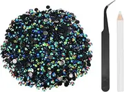 uxcell 2500pcs Flatback Rhinestones Resin, SS20 5mm Resin Rhinestones Bulk Round Shine Gems with Pickup Tools for DIY Nail Art Tumblers Mugs Clothes, Black AB