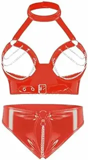 [GRRKDFQ] Women's Lingerie Sets Open Cup Bra Open Crotch Briefs Tops with Chain Lingerie Set