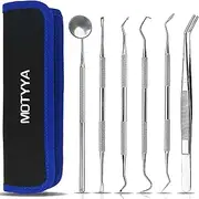 MOTYYA Dental Cleaning Tools 6 Pack, Professional Dental Hygiene Kit teeth tool set for Home Use stainless steel Mouth Mirror Tweezers Dental Picks Oral Care set to Remover Tartar, tooth scraper