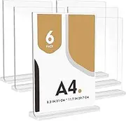 A4 Acrylic Sign Holder, 6pack T-Shape Double-Side A4 Perspex Display Stand, Clear Poster Menu Holders for Office Shop Restaurant School