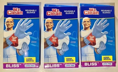 3 Pair - Mr Clean BLISS Reusable Gloves SMALL Soft Lining Latex-Free NEW FrShp