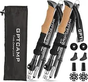 GPTCAMP Nordic Walking Stick, TPZ-2, 2pcs Folding Collapsible Lightweight Hiking Poles with Metal Quick-Lock, Cork Handles, 7075 Aluminum Trekking Poles for Seniors, Women, and Men Hiking Gear