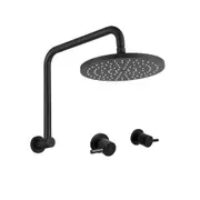 Decaura WELS Rain Head Set 9" Black Brass Gooseneck Shower Arm With 1/4 Turn Shower Twin Taps