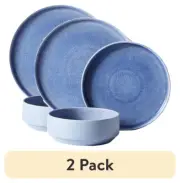 (2 Pack) Better Homes & Gardens-Parker Blue Stoneware 12-Piece Dinnerware Set
